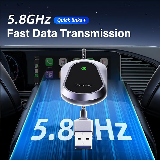 2026 Wireless CarPlay Adapter & Android Auto Wireless Adapter, Universal Plug & Play USB/Type-C, Titanium Alloy Fast Heat Dissipation, LED Music Sync Light, Fits 1000+ Car Models