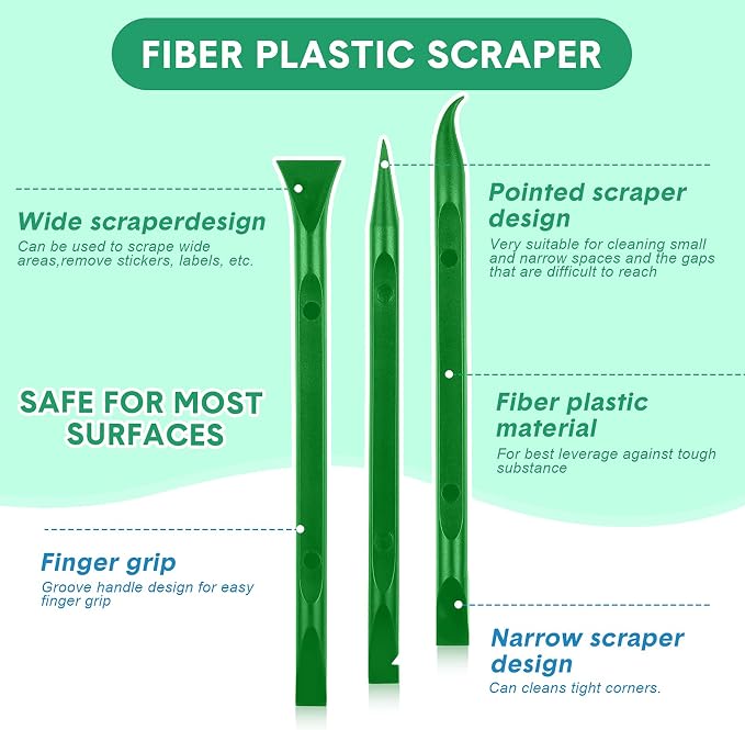 9 Pieces Plastic Scraper Tool Scratch Free Crevice Cleaning Sticker Remover Tool Multipurpose Non Scratch Scrapers for Tight Spaces, Kitchen, Crevices, Auto Detailing, Paint