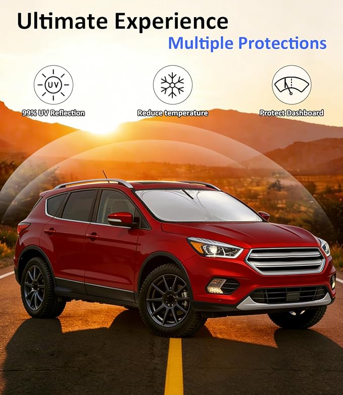 Windshield Sun Shade for 2013-2019 Ford Escape Accessories Car Front Window Sun Visor & Heat Shield | 240T Sunshade Protection Blocks UV Rays Keep Your Car Cooler
