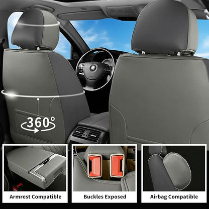 Car Seat Covers Compatible with Hyundai Equus 2011-2016 - Full Set 5 Seats Luxury Leather All-Weather Seat Cushions & Protectors, Waterproof & Breathable, Airbag Compatible (Gray)