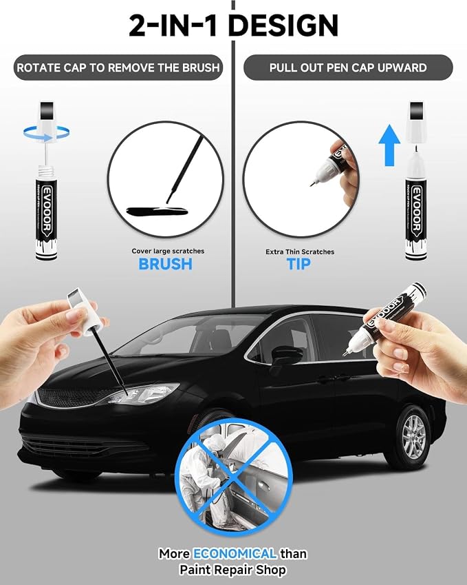 Diamond Black Crystal(PXJ/KXJ) Touch Up Paint Compatible with Chrysler Exact Match 2 in 1 Touch up Paint for Chips and Nicks Repair with 2pcs Disposable Micro Applicators
