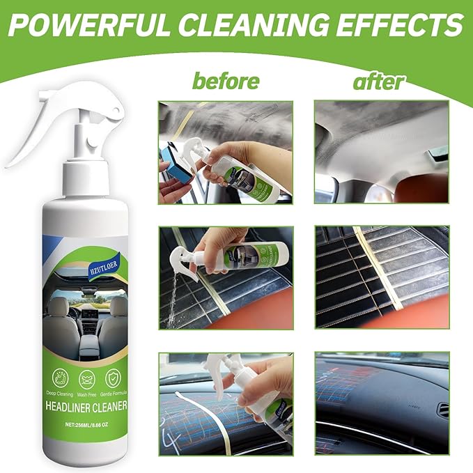 8.66 OZ (256 ml) Car Ceiling Cleaner,Headliner Cleaner,Multifunctional Car Interior Roof Fabric Cleaner Spray,Multi Purpose Deep Clean for Leather,Fabric,Plastic of Auto and Home