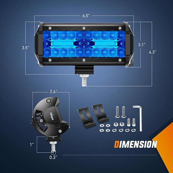 Nilight 6.5 inch LED Light Pod Blue Triple Row 2PCS 120W Flood Spot Combo Driving Fog Lights Fishing Hunting Emergency Safety Signal Deck Trailer Lighting for UTV Pick-up Van Boat Tractor