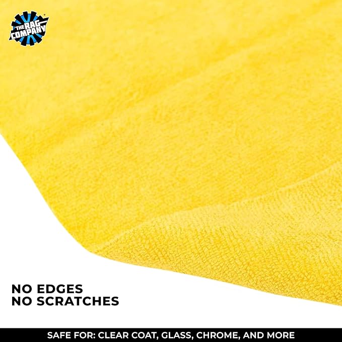 The Rag Company - Edgeless 365 Microfiber Towels (10-Pack) Premium 70/30 Blend, Professional Polishing, Wax Removal, Auto Detailing, 365gsm, 16in x 16in, Gold