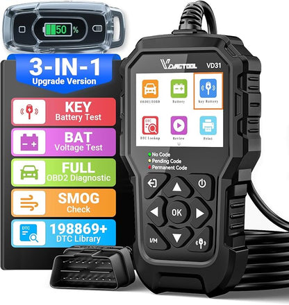 VDIAGTOOL VD31 Enhanced OBD2 Scanner, 3-in-1 Check Engine Code Reader, Car Key Battery Tester & Car Battery Tester, OBD2 Scanner Diagnostic Tool, Car Code Reader for Cars and Trucks All Cars 1996+