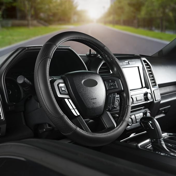 GIANT PANDA Steering Wheel Cover for Ford F150 F250 F350 Expedition - Solid Black