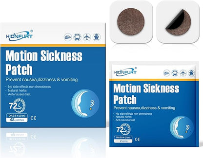 Hionfurt 48ct Motion Sickness Patches – Sea Sickness Patches for Cruise, Car, Airplane, and Other Travel – Non-Drowsy, Effective, Lasts 72 Hours