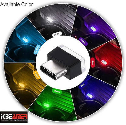 ICBEAMER Type C Adapters Atmosphere Light 1-Pack (Green) | Universal Plug-in Miniature LED Night Light for Car Interior and Trunk Ambient Illumination