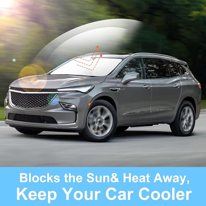 TINGLU Sun Shade for Buick Enclave 2018-2024 Accessories Windshield Sun Shade Window Shade UV Rays Protection Sun Visor Cover with Steering Wheel Sunshade Storage Bag