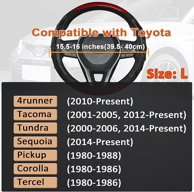 GIANT PANDA Steering Wheel Cover for Toyota Tacoma,4Runner,Tundra,Sequoia, Large Size - Red