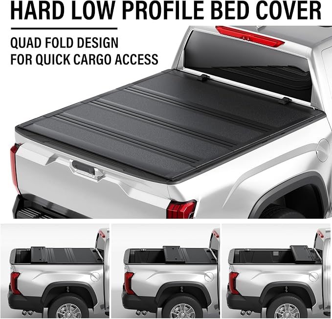 Low Profile Hard Folding Aluminum Truck Bed Tonneau Cover Compatible with 2022-2026 Toyota Tundra 5' 6" Bed w/OE Rail System (66.7"), Quad-Fold Style