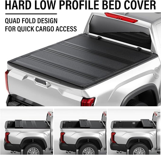 Low Profile Hard Folding Aluminum Truck Bed Tonneau Cover Compatible with 2022-2026 Toyota Tundra 5' 6" Bed w/OE Rail System (66.7"), Quad-Fold Style