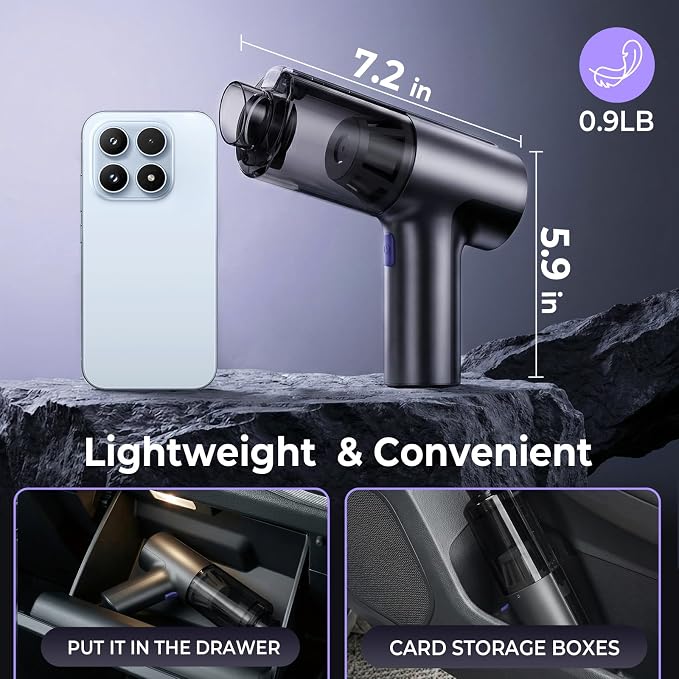 20000Pa Cordless Car Vacuum, 80,000 RPM Brushless Motor Handheld Vacuum with 7-in-1 Air Duster Blower, Portable Type-C Rechargeable Cleaning Kit for Pet Hair, Home & Office, Grey