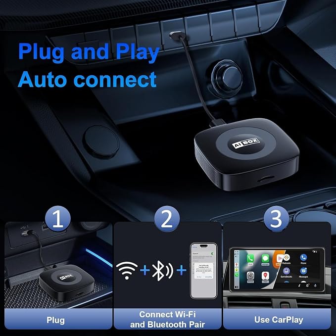 Ai Magic Box for Streaming Netflix/YouTube/TikTok, Wireless CarPlay Adapter Dongle Support TF Card for OEM Wired Car Play & Android Auto Cars Ai Box Carplay