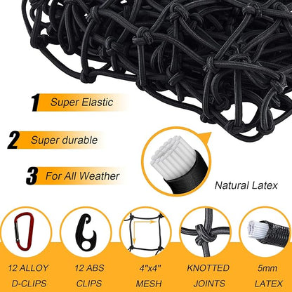 GSPSCN Cargo Net 6' x 4' for Truck Pickup Bed, Trailer,Boat,RV SUV Stretched to 12'x18' Max Roof Rack Net, 4”x4” Mesh Heavy Duty Bungee Cord Netting Compatible with Dodge Ram,Chevy Ford,Toyota