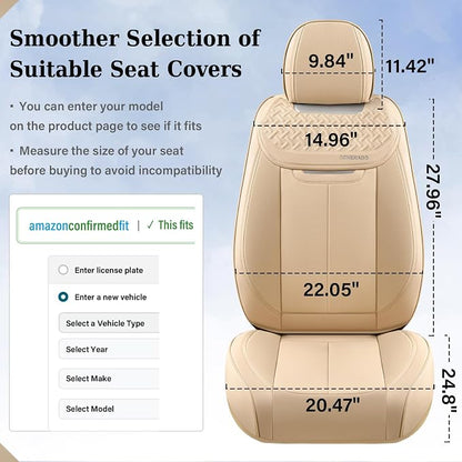 Coverado Seat Covers, Car Seat Covers Front Seats, Beige Nappa Leather Car Seat Covers, 2 Pack Waterproof Front Seat Covers, Breathable Leather Seat Cushion Universal Fit Most Cars Trucks