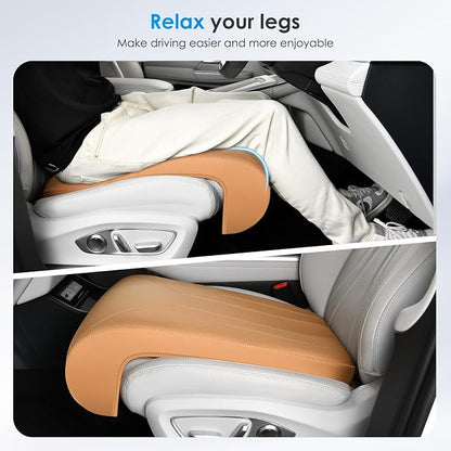 FLORICH Car Seat Extender Leg Extender Support Cushion for Driver Seats Office Chair, Leather Carseat Leg Support for Long Drivers Universal Car Seat Cushion Legs Rest Pads-Beige Brown