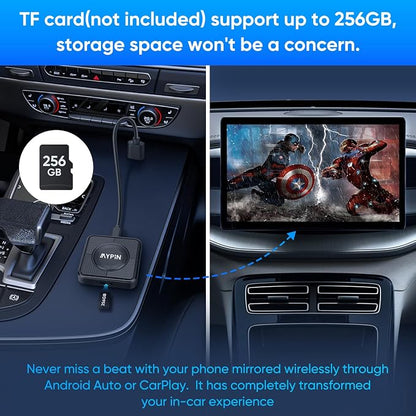 Upgraded Wireless CarPlay Adapter, 3-in-1 Wireless Carplay & Android Auto& Video Adapter, Support Netflix YouTube Support TF Card, Plug & Play, USB Type C, USB Type A Compatible with iPhone & Android