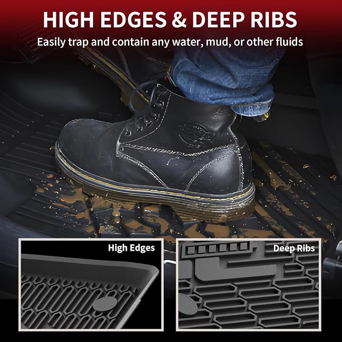 LASFIT Floor Mats for Ford Mustang Mach-E 2021-2025 2026 TPE All Weather Protector Car Liners, 1st & 2nd Row, 3pcs Black