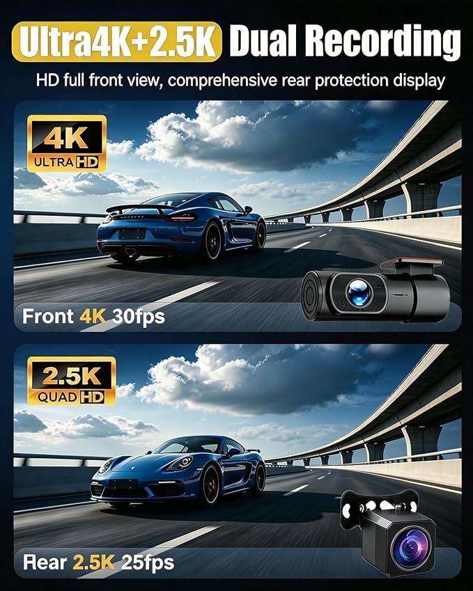 HKOIZBL 4K+2.5K Dash Cam Front and Rear, Built-in 5G WiFi, 32GB Card Included, 2'' IPS Screen Dash Camera for Cars, Starlight Night Vision, Dual Dashcam with WDR, Loop Recording, 24H Parking Monitor