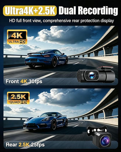 HKOIZBL 4K+2.5K Dash Cam Front and Rear, Built-in 5G WiFi, 32GB Card Included, 2'' IPS Screen Dash Camera for Cars, Starlight Night Vision, Dual Dashcam with WDR, Loop Recording, 24H Parking Monitor