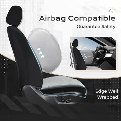 Coverado Front Seat Leather Covers, Full Leather Construction with Carbon Fibre Weave, Universal Fit for Most Cars SUV Trucks (Gray)