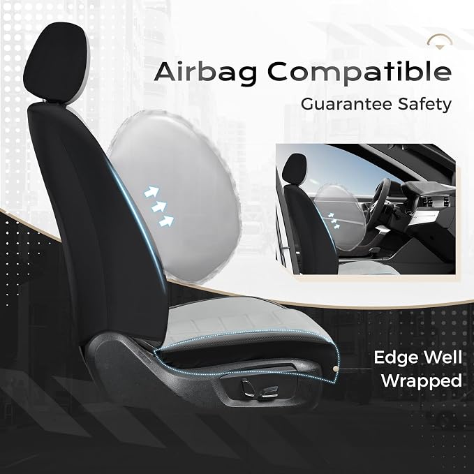 Coverado Full Set Leather Car Seat Covers, Crafted with Full Leather Construction and Carbon Fibre Weave Universal Fit for Most Cars SUV Trucks(Gray