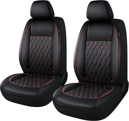 CAROMOP Faux Leather Car Seat Covers 2 Front Set,Luxury and Comfortable Seat Covers for Cars, Airbag Compatible Car Interior Covers, Universal Fit for Suvs,Vans,Trucks(Black/Red)
