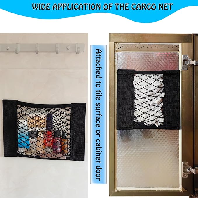 Mesh Cargo Net Car Storage Wall Sticker Organizer Elastic with Tape Stickers for Trunk Holder Kitchen Cabinet, Closet,Home (6PCS (Different Sizes)) 4 Different sizes (Justo20220007H)