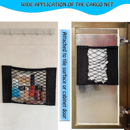 Mesh Cargo Net Car Storage Wall Sticker Organizer Elastic with Tape Stickers for Trunk Holder Kitchen Cabinet, Closet,Home (6PCS (Different Sizes)) 4 Different sizes (Justo20220007H)