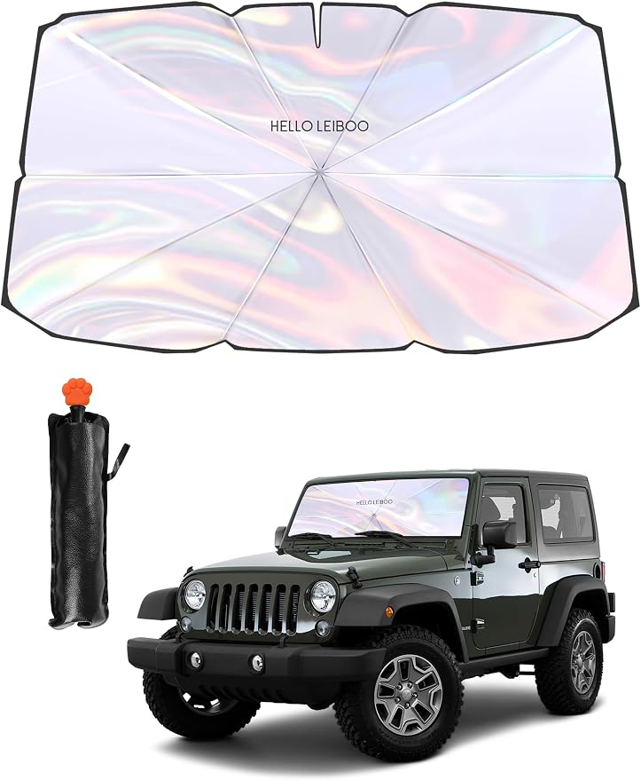 helloleiboo Car Windshield Sun Shade Umbrella,Colorful 360°Rotating Foldable Windshield Sun Shade Front Window Reflective Polyester Blocks Heat and Sun Sun Shade for Cars SUV
