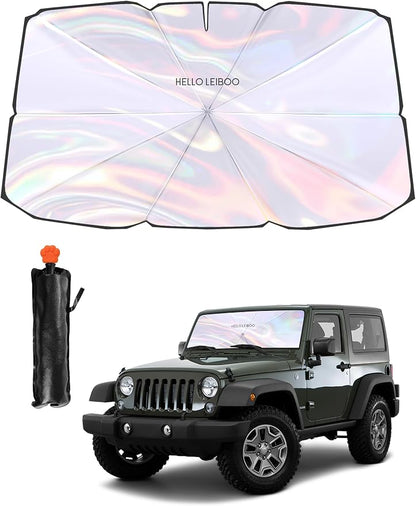 helloleiboo Car Windshield Sun Shade Umbrella,Colorful 360°Rotating Foldable Windshield Sun Shade Front Window Reflective Polyester Blocks Heat and Sun Sun Shade for Cars SUV