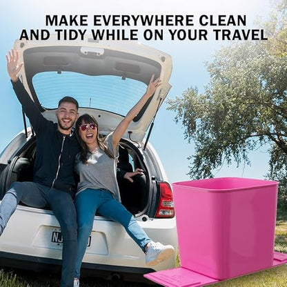 Car Trash Can 1.4 Gallon with Stability Flap & Magic Strips — No-Tip Leakproof Car Garbage Bin for Car Floor, Mats, Front or Back Seat, SUV, Truck, Van, Vehicle Interior Organizer (Pink)