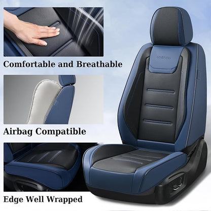 Coverado Car Seat Covers Full Set, Seat Covers for Cars, Waterproof, Leather Car Seat Cushion, Universal Car Interior Covers Seat Protectors for Most Cars Blue