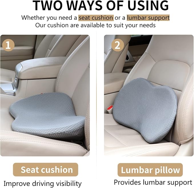 Livtribe Car Seat Cushion - Memory Foam Car Seat Pad - Sciatica & Lower Back Pain Relief - Car Seat Cushions for Driving - Road Trip Essentials for Drivers(Gray)