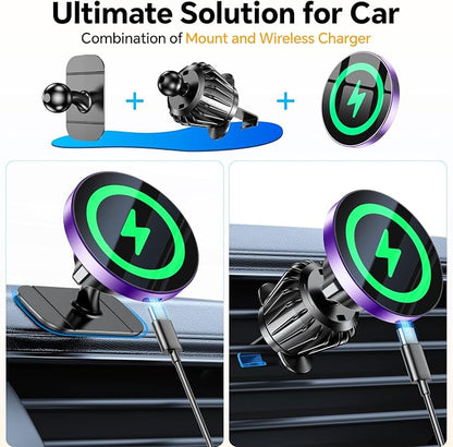 Coolpow for Magsafe Car Mount Charger【100% Stable】 15W Magsafe Car Charger Magnetic Phone Holders for Your Car Accessories for Women Men car Phone Holder Wireless Car Charger for iPhone (Purple)