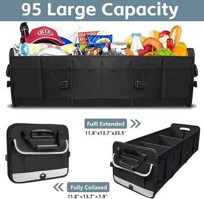 Car Trunk Organizer,Heavy Duty Collapsible 95 L Capacity Car Trunk Storage Organizer,Multi-Compartment Pockets, Adjustable Straps - Ideal for Travel, Camping, Shopping,Perfect for SUV, Truck, Sedan