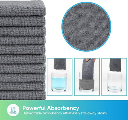 HOMEXCEL Grey Microfiber Cleaning Cloths, 100 Pack Microfiber Towels for Cars, Lint Free & Scratch-Free Bulk Cleaning Rags for House, Kitchen, Car and Shop, Absorbent Cleaning Towels 11.5 x 11.5 inch