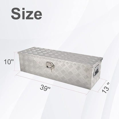 39 Inch Heavy Duty Aluminum Truck Bed Tool Box Underbody Flatbox Truck Car Outdoor Trailer Pickup,RV Storage OrganizerTrailer Storage ToolBox W/Lock & Keys,5 Bar Tread,Silver(39"X13"X10")