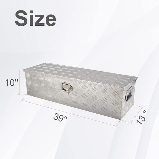 39 Inch Heavy Duty Aluminum Truck Bed Tool Box Underbody Flatbox Truck Car Outdoor Trailer Pickup,RV Storage OrganizerTrailer Storage ToolBox W/Lock & Keys,5 Bar Tread,Silver(39"X13"X10")