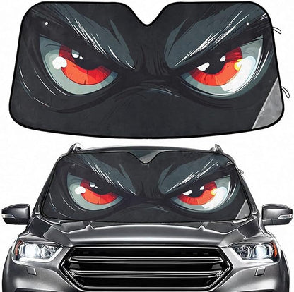 Evil Red Eyes Grey Eyebrow Windshield Sun Shade for Car Auto SUV Truck Foldable Front Window Sunshade Sun Visor Protector Block UV Rays Reflect Heat, 55" x 28"