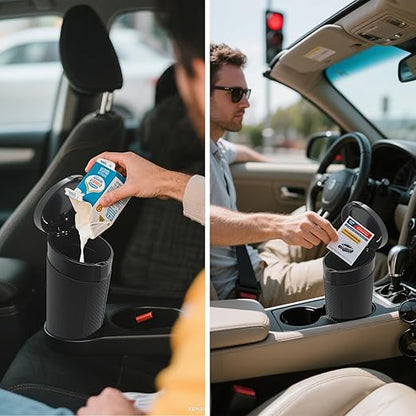 Car Trash Can Bin with Lid - 2 Pack, Leakproof Garbage Can for Vehicle, Mini Trash Bin with 180 Attached Trash Bags, Easy to Clean Cup Holder Trash Can for Car, Home, Office