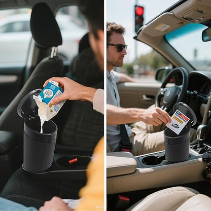 Car Trash Can Bin with Lid, Leakproof Garbage Can for Vehicle, Mini Trash Bin with 90 Attached Trash Bags, Easy to Clean Cup Holder Trash Can for Car, Home, Office