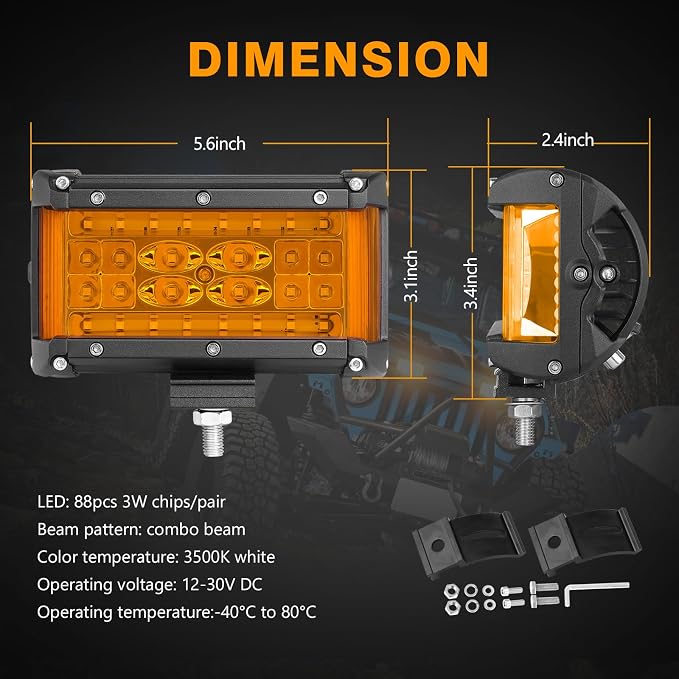 Side Shooter LED Light Bars, Muto-Beam 2PCS 5Inch Quad Row Amber Light Pods LED Fog Light Off Road Driving Lighting Spot Flood Combo Lights Work Light for Truck UTV ATV UTV Pickup SUV Boat Tractor