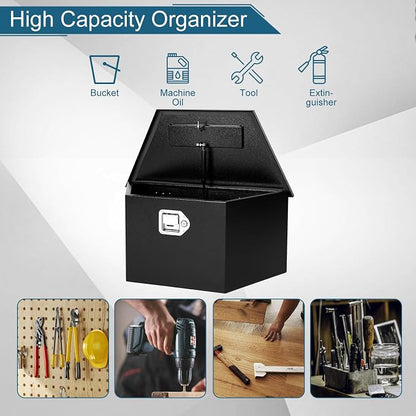 26.6"X13.6"X11.9" Tongue Truck Box Black Heavy Duty Steel Trailer Tongue Box Pick Up Truck Tool Box Storage Organizer w/Lock & Keys