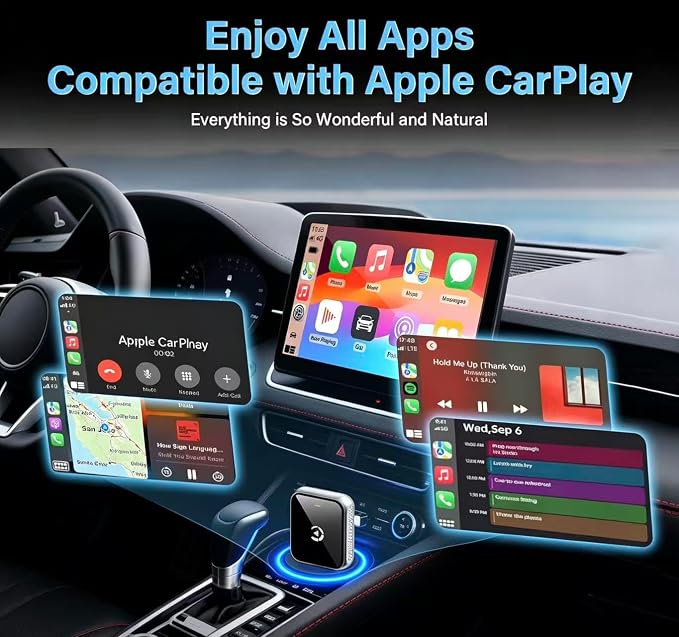 Mini Wireless CarPlay Adapter, 2026 Upgraded iPhone Connect, Black Mirror Wireless and Bluetooth Adaptor, Plug&Play, No Delay & Stable Connection, for iPhone