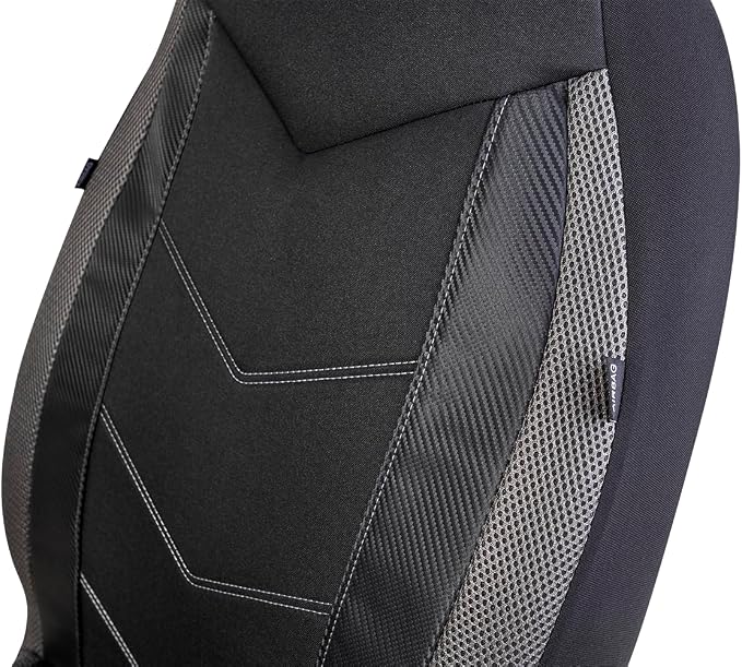PIC AUTO Car Seat Covers - High Back Front Seat Covers, Sports Carbon Fiber Mesh Design, Universal Fit, Airbag Compatible (Gray)