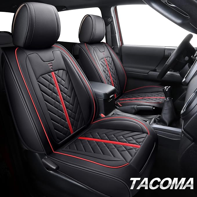 Tomatoman Tacoma Seat Covers Compatible with Toyota Tacoma 2005-2023 2024 2025 2026 Access Crew Double Cab Truck TRD Pro Trail Edition Limited SR5 Offroad Car Cushions (2 PCS Front/Black-Red)