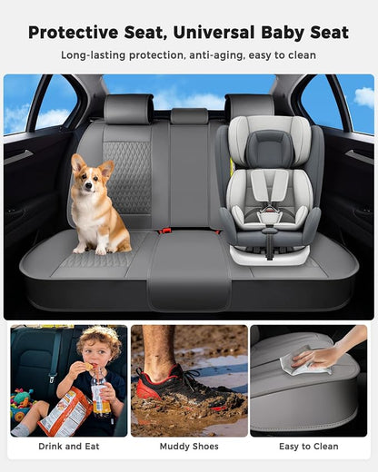 Huidasource Gray Back Seat Covers, Luxury Nappa Leather Rear Seat Cover with Velcro Adjustable, Child Seats, Ventilation Holes, Seat Belts, Back Seat Car Cover Fit for Most Cars SUV Trucks, Gray