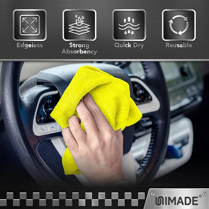 UNIMADE Microfiber Cleaning Cloth, 24 Pack Reusable Microfiber Towels for Cars Lint Free Cleaning Shop Towel Rags for Home Kitchen Automotive Bar Mechanic Restaurant Garage, 11"x 12", Multicolor